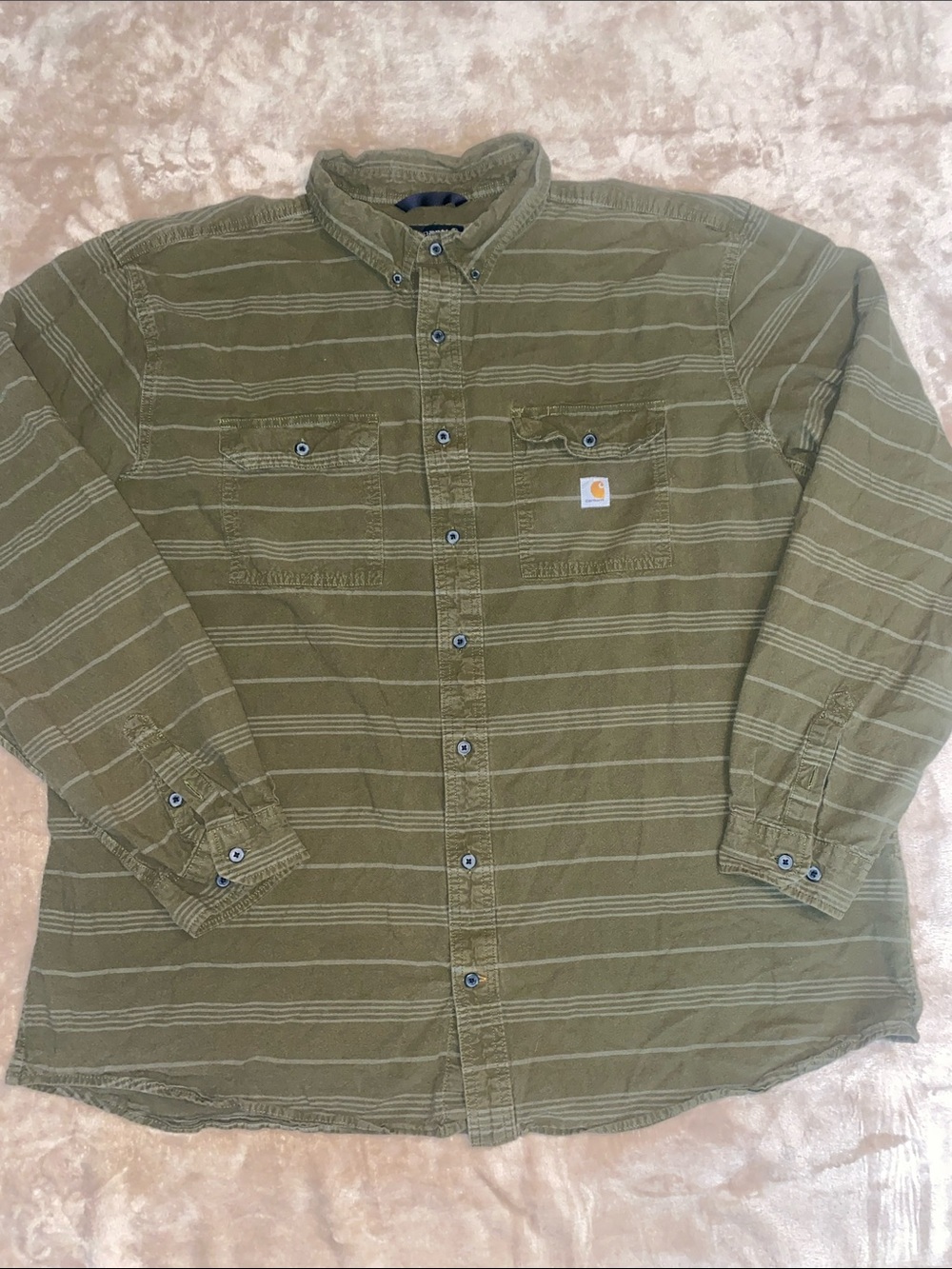 Carhartt Olive Striped Button-Down Work Shirt